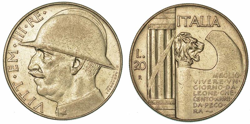 REGNO D'ITALIA. VITTORIO EMANUELE III DI SAVOIA, 1900-1946. 20 Lire 1928/A. VI. Elmetto.  - Auction Numismatics - I - Cambi Casa d'Aste