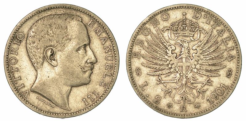 REGNO D'ITALIA. VITTORIO EMANUELE III DI SAVOIA, 1900-1946. 2 Lire 1901. Aquila Sabauda.  - Auction Numismatics - I - Cambi Casa d'Aste