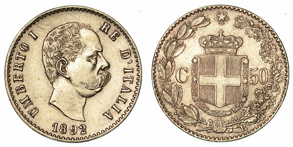 REGNO D'ITALIA. UMBERTO I DI SAVOIA, 1878-1900. 50 Centesimi 1892.