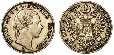 Milano. Francesco Giuseppe i D'asburgo Lorena, 1848-1866. Lira Austriaca 1854.