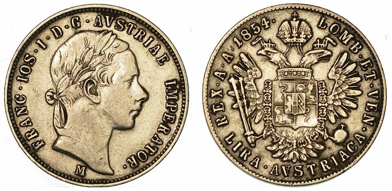 MILANO. FRANCESCO GIUSEPPE I D'ASBURGO LORENA, 1848-1866. Lira austriaca 1854.  - Asta Numismatica - I - Cambi Casa d'Aste