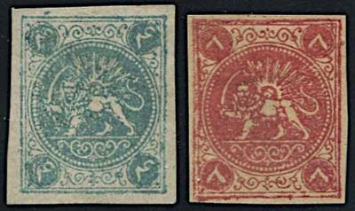 1870, Persia, 2 C. Green And 8 C. Red