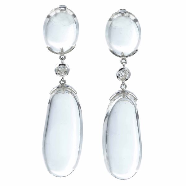 Pair of rock crystal and diamond earrings