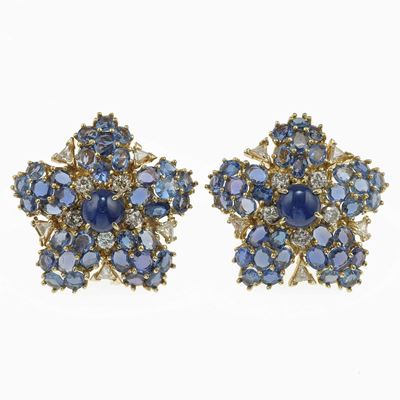Orecchini, zaffiri e diamanti, montatura in oro giallo 750/1000