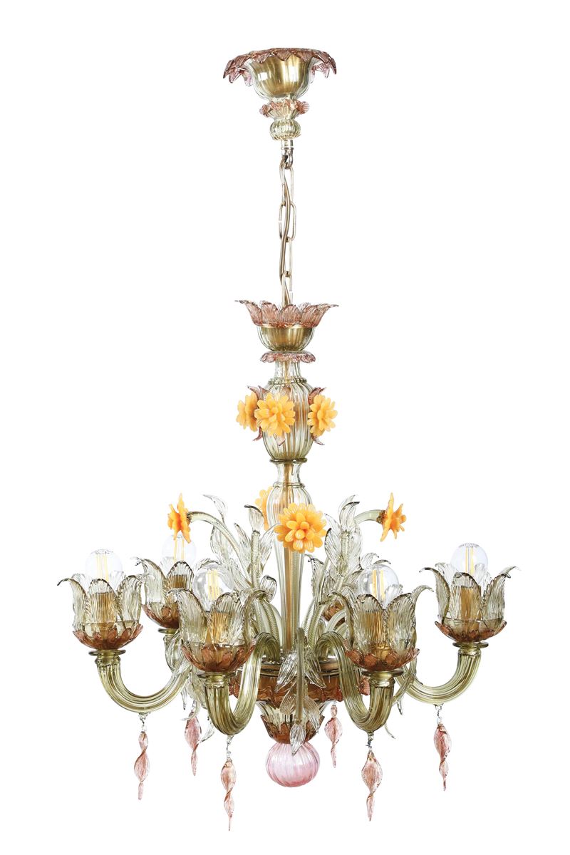 Lampadario in vetro di Murano. XX secolo  - Auction Antique July - Cambi Casa d'Aste