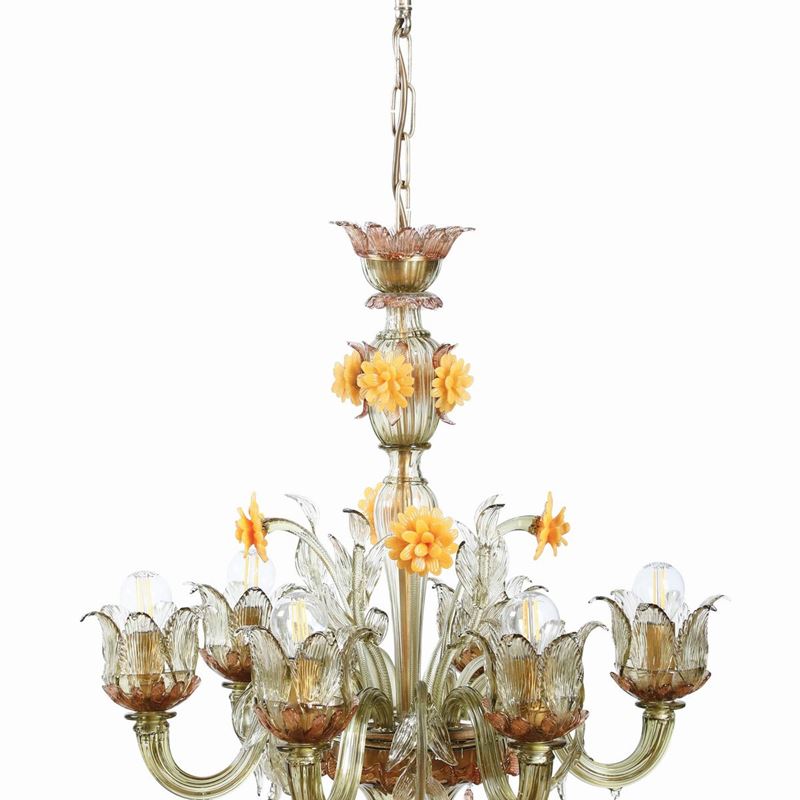 Lampadario in vetro di Murano. XX secolo  - Asta Antiquariato Luglio - Cambi Casa d'Aste