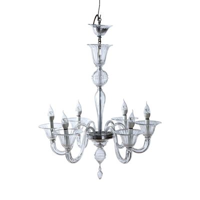Lampadario in Vetro di Murano a Sei Bracci. XX Secolo