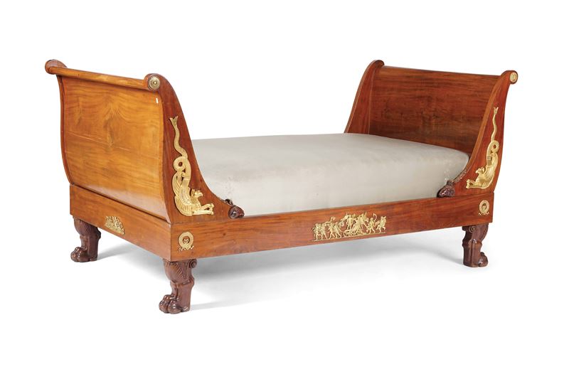 Letto Impero in legno lastronato. XIX secolo  - Auction Antique July - Cambi Casa d'Aste