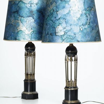 Coppia di Lampade da Tavolo in Metallo e Metallo Dorato. XIX-XX Secolo