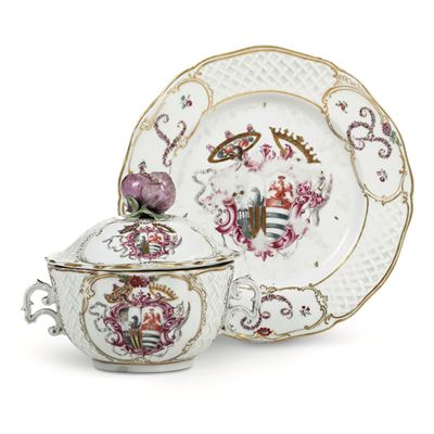Rara Tazza da Puerpera con Sottopiattovenezia, Manifattura Cozzi, Verso la Fine del XVIII Secolo