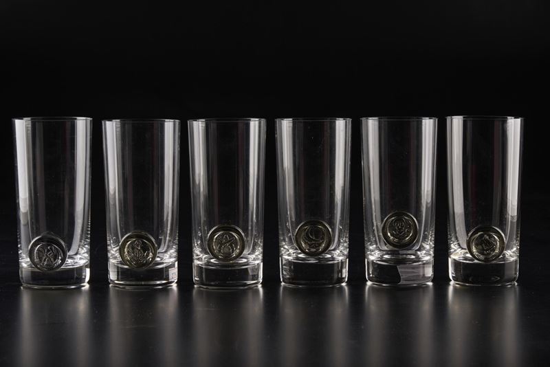 Sei bicchieri "Piraten". Germania, Manifattura Rosenthal, 1970-1979. Modello di Bjorn Wiinblad.   - Asta Arredo per la Tavola - Cambi Casa d'Aste