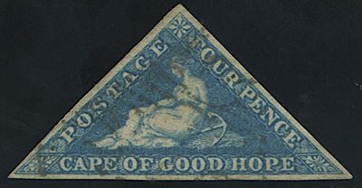 1855, Cape Of Good Hope, 4 D. Blue White Paper
