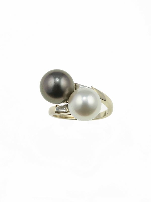 Cultured pearls and gold ring