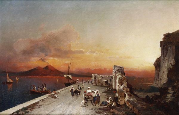Franz Richard Unterberger - Scena di porto sl tramonto