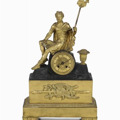 Pendola da Tavolo con Cassa in Bronzo Dorato. Francia XIX-XX Secolo
