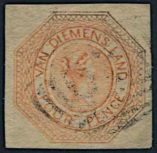 1853, Tasmania, 4 d. red-orange
