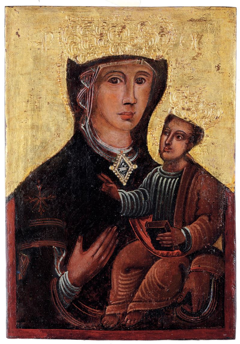 Nei modi della pittura veneto-cretese del XV secolo Madonna con Bambino  - tempera su tavola a fondo oro - Asta Pittura Antica - Cambi Casa d'Aste