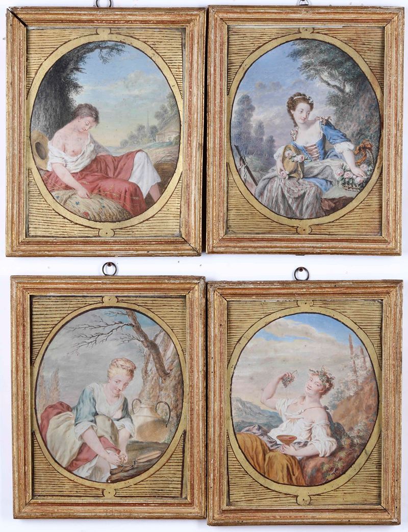 Scuola del XVIII secolo Allegorie delle quattro stagioni  - tempera su carta - Auction Old Masters - Cambi Casa d'Aste