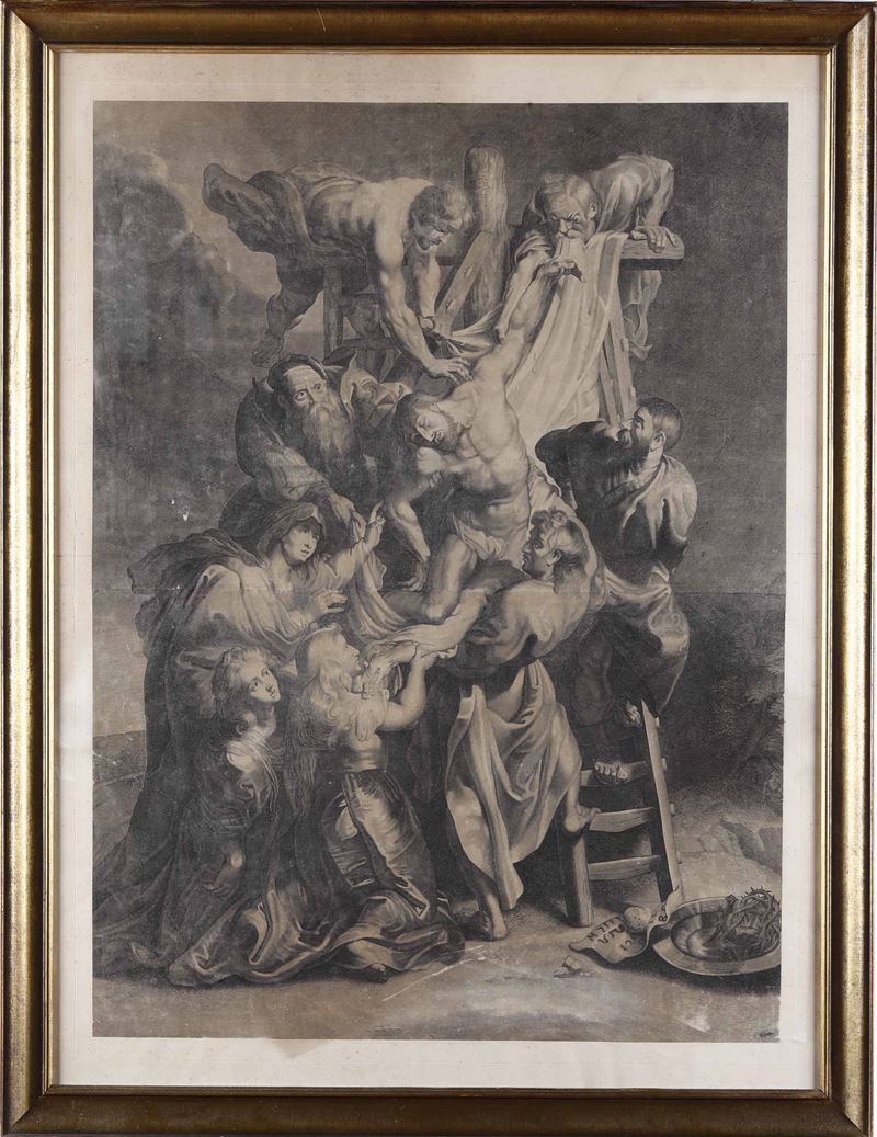 Anonimo - Soggetto religioso Deposizione dalla croce...Secolo XIX  - Auction Antique and rare books, Prints, Views and Maps - Cambi Casa d'Aste