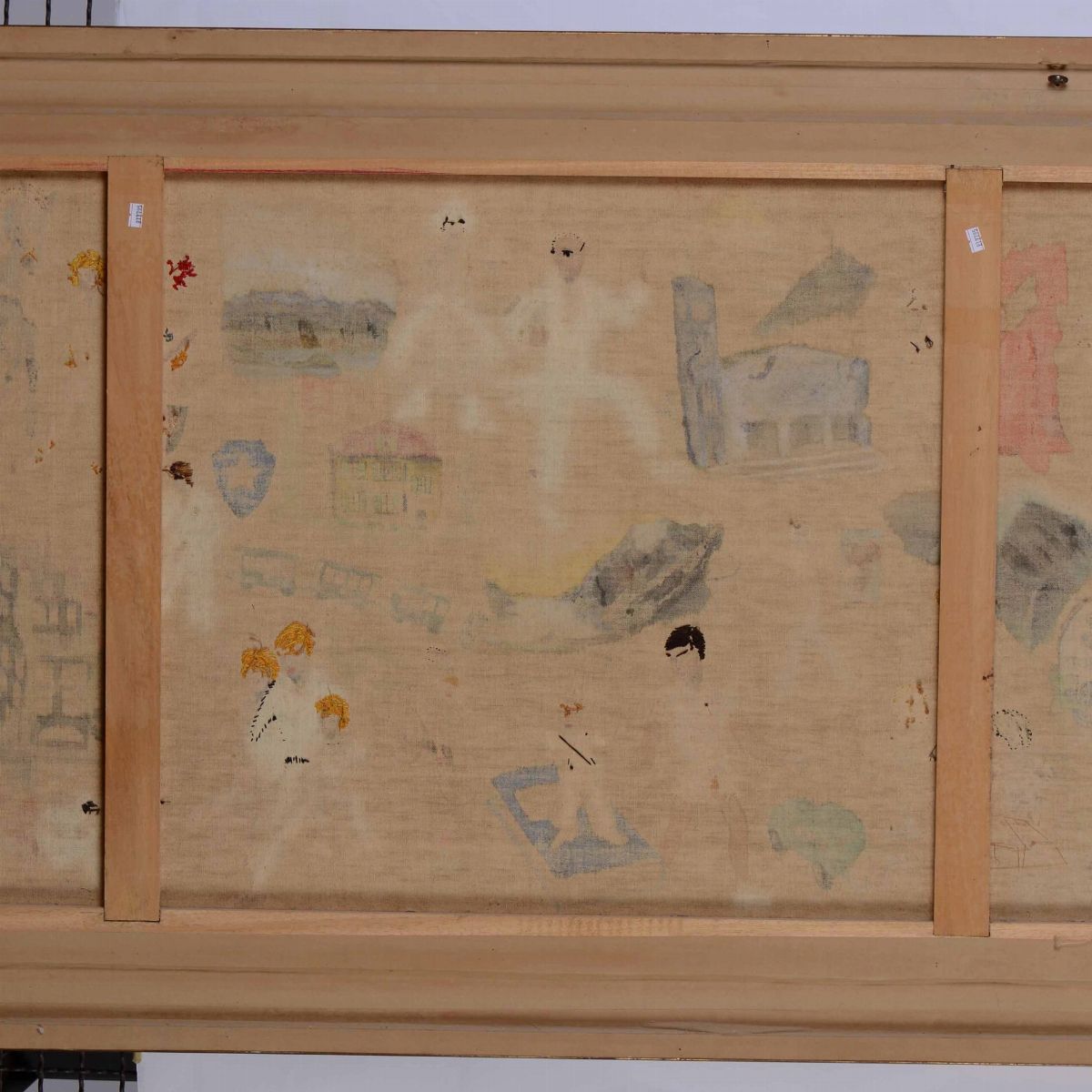 Pannello con figure ricamate e dipinte, 186 x 75 cm