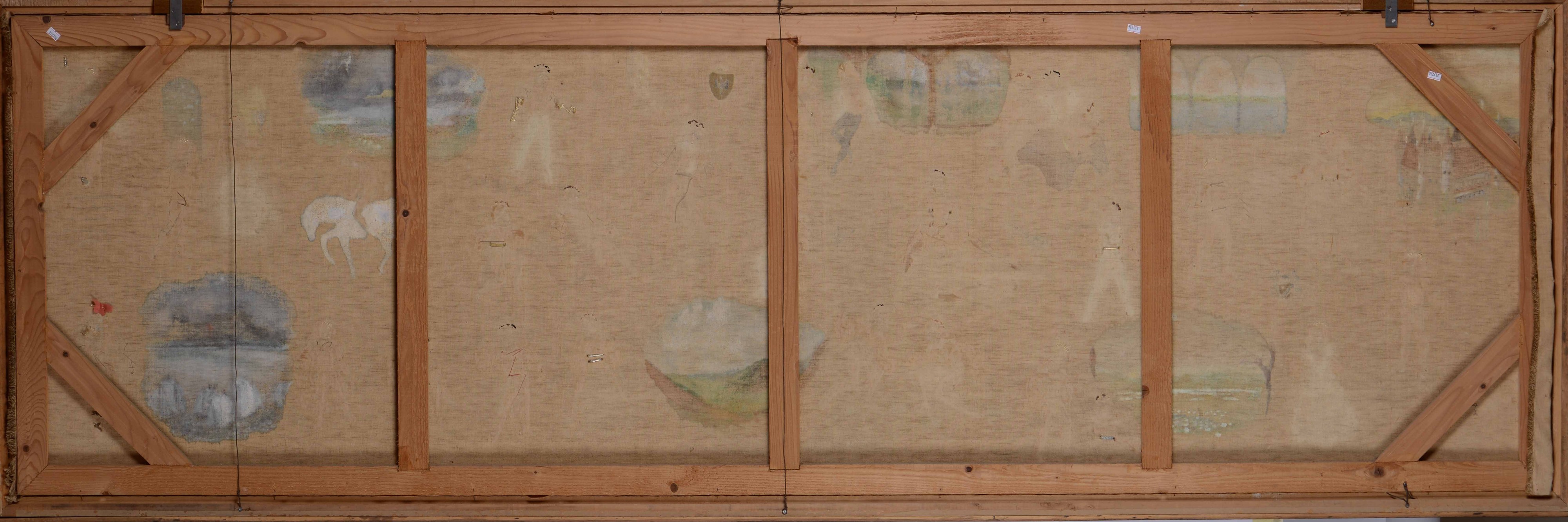 Pannello con figure ricamate e dipinte, 245 x 75 cm