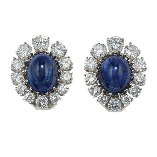 Pair of sapphire and diamond cluster earrings