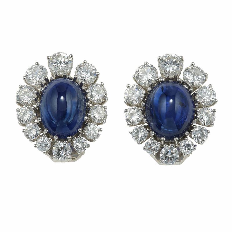 Pair of sapphire and diamond cluster earrings  - Auction Fine Jewels - Cambi Casa d'Aste