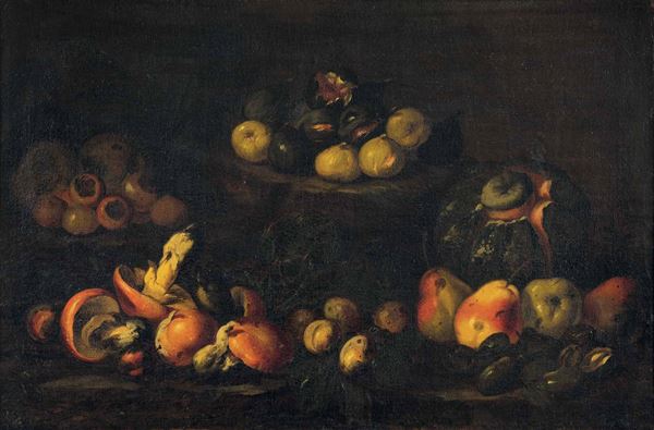 Scuola del XVII secolo Nature morte con frutti e funghi