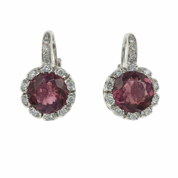 Pair of tourmaline and diamond cluster earrings