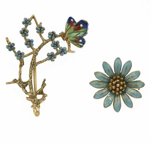 Two enamel brooches