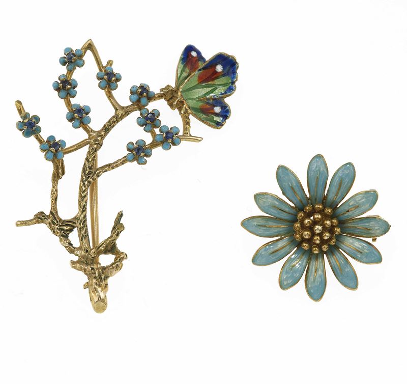 Two enamel brooches  - Auction Jewels - Cambi Casa d'Aste