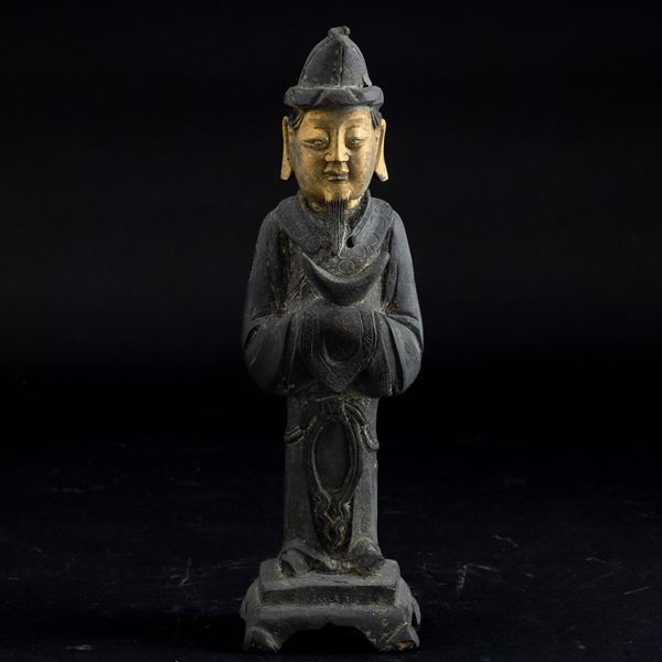 Figura di saggio stante in bronzo parzialmente dorato a freddo, Cina, Dinastia Ming, XVII secolo