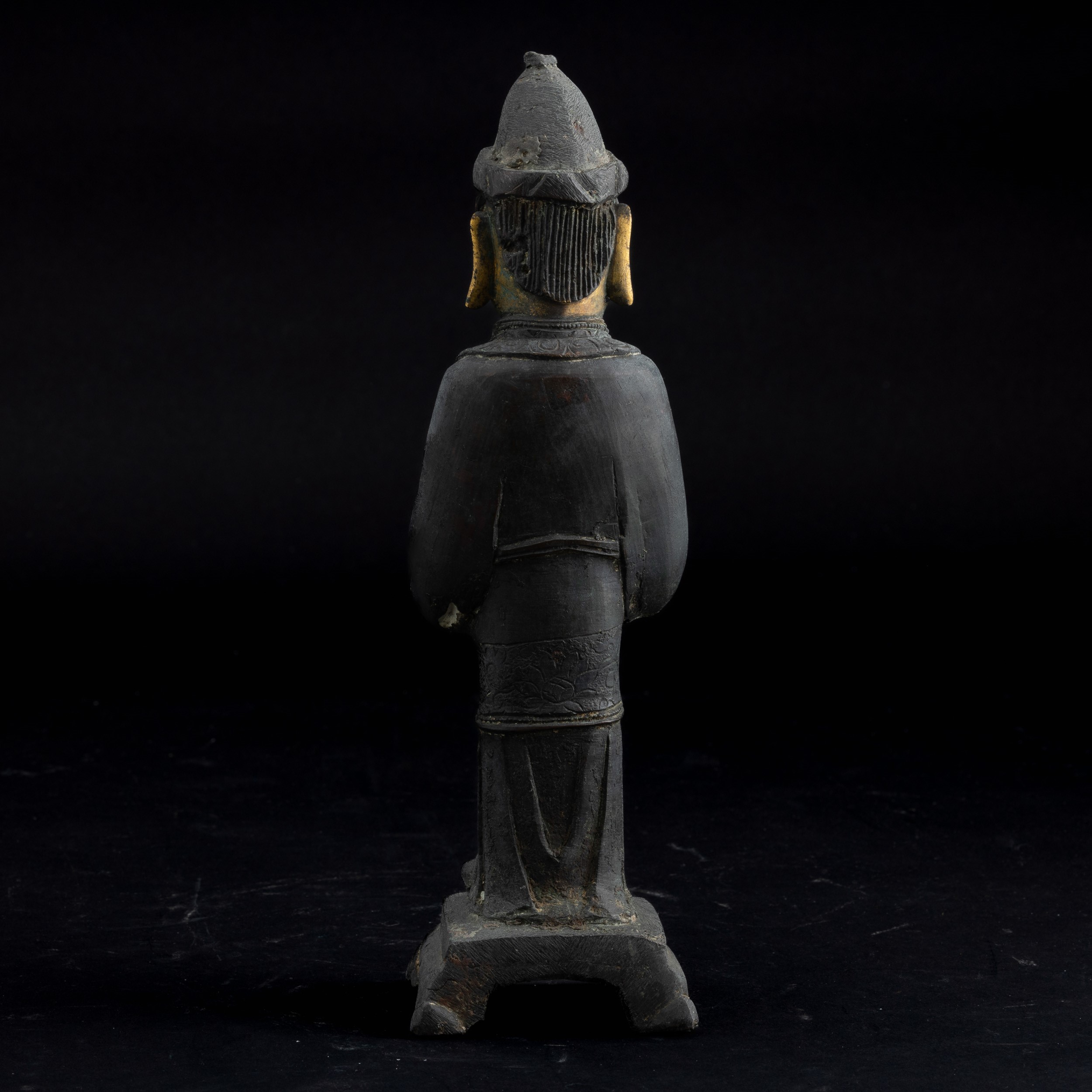 Figura di Saggio Stante in Bronzo Parzialmente Dorato a Freddo, Cina, Dinastia Ming, XVII Secolo