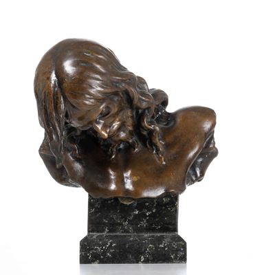 Testa di Cristo in Bronzo con Base in Marmo. Arte del XIX-XX Secolo
