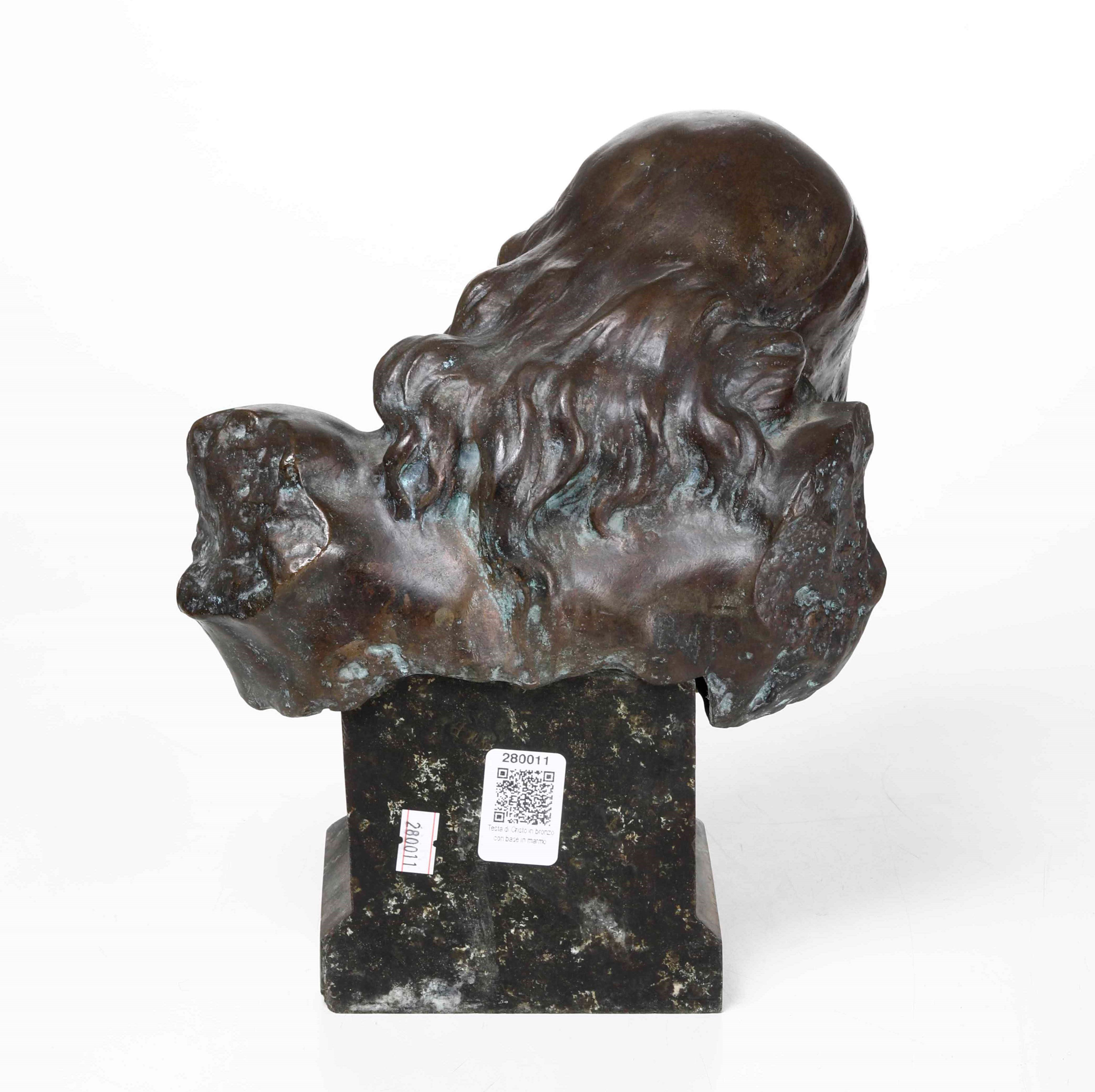 Testa di Cristo in Bronzo con Base in Marmo. Arte del XIX-XX Secolo