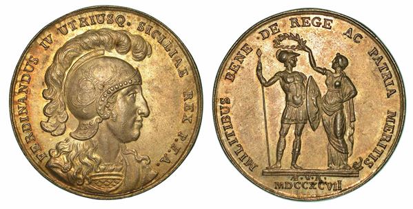 NAPOLI. FERDINANDO IV DI BORBONE, 1759-1799. Medaglia 1797 in argento. Per la ricompensa di atti al valore militare.