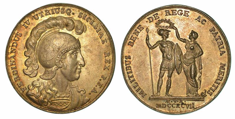 NAPOLI. FERDINANDO IV DI BORBONE, 1759-1799. Medaglia 1797 in argento. Per la ricompensa di atti al valore militare.  - Auction Numismatics - I - Cambi Casa d'Aste