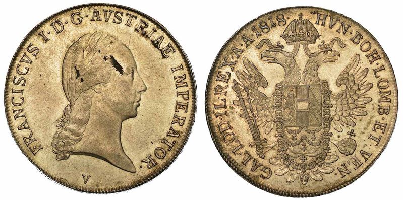VENEZIA. FRANCESCO I D'ASBURGO-LORENA, 1815-1835. Tallero 1818.  - Auction Numismatics - I - Cambi Casa d'Aste