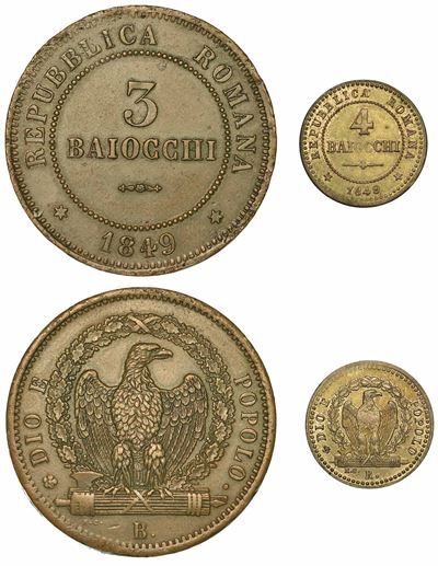 Seconda Repubblica Romana, 1848-1849. Lotto di Due Monete.