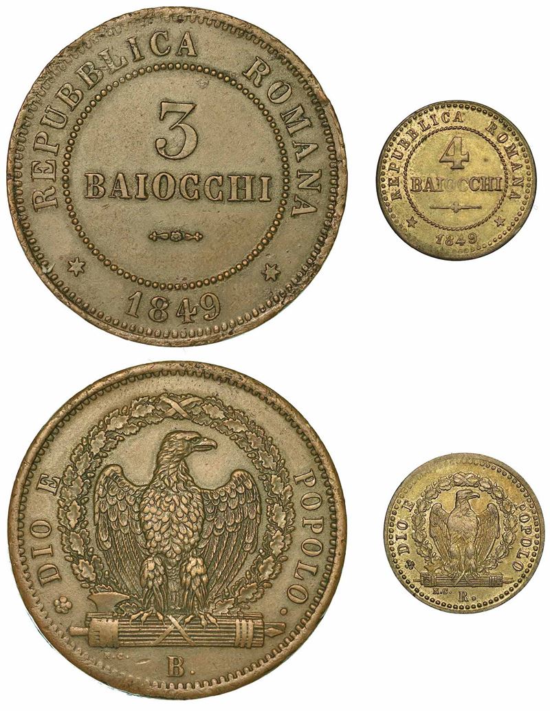 SECONDA REPUBBLICA ROMANA, 1848-1849. Lotto di due monete.  - Asta Numismatica - I - Cambi Casa d'Aste