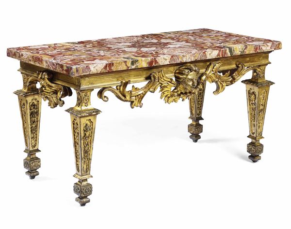 Importante tavolo a muro in legno intagliato e dorato. Roma, prima metà XVIII secolo