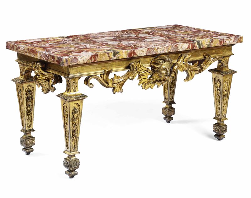 Importante tavolo a muro in legno intagliato e dorato. Roma, prima metà XVIII secolo  - Asta Dimore Italiane - Cambi Casa d'Aste