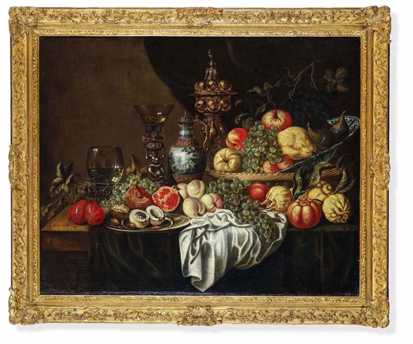 Johann Friedrich Gr&#252;ber - Natura in posa con frutti, cristalli e porcellane