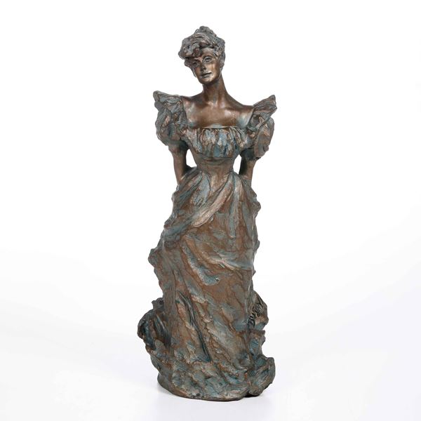 Dama in bronzo firmata Busoni. XIX-XX secolo