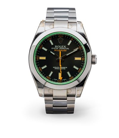 Antimagnetico ed Elegante Orologio Milgauss Ref 116400gv in Acciaio, Quadrante Nero e Vetro Verde...