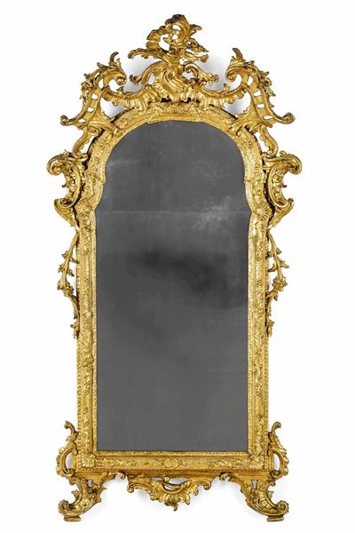 Specchiera in Legno Intagliato e Dorato. XVIII-XIX Secolo