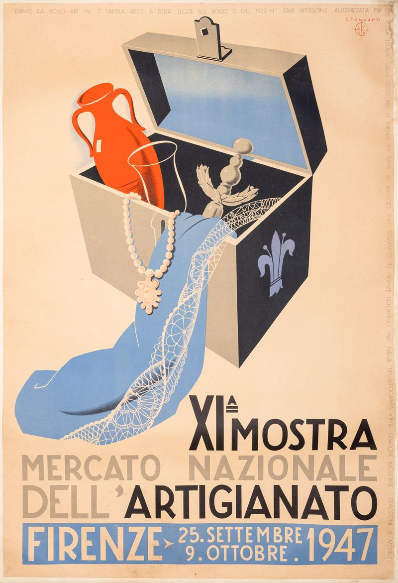 G. Piombanti : Mercato Nazionale dell’Artigianato - Firenze 1947.  - Asta POP Culture e Manifesti d'epoca - Cambi Casa d'Aste