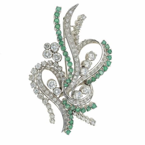 Diamond and synthtetic gem brooch