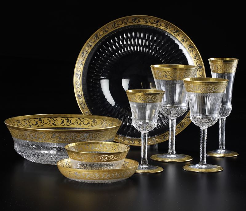 Servizio di calici "Thistle Gold" Francia, Manifattura Saint Louis, XX secolo   - Asta L'Art de la Table - Cambi Casa d'Aste