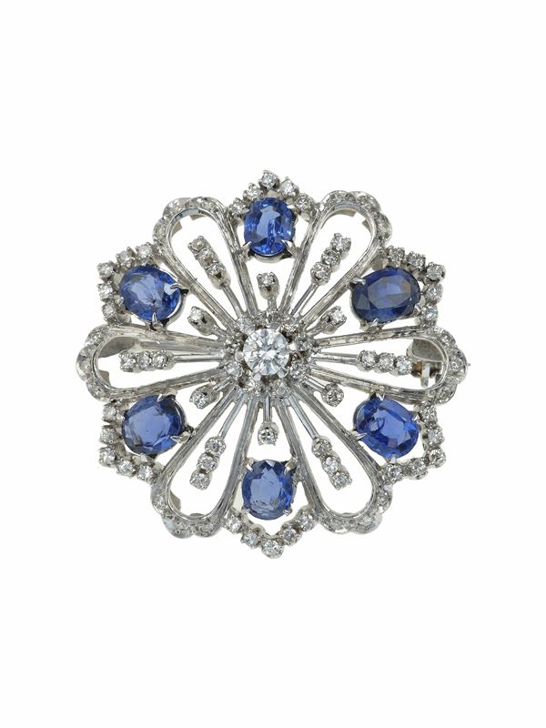Sapphire and diamond brooch